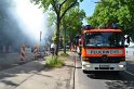 Wohnwagenbrand Koeln Rodenkirchen vor der Bruecke P140